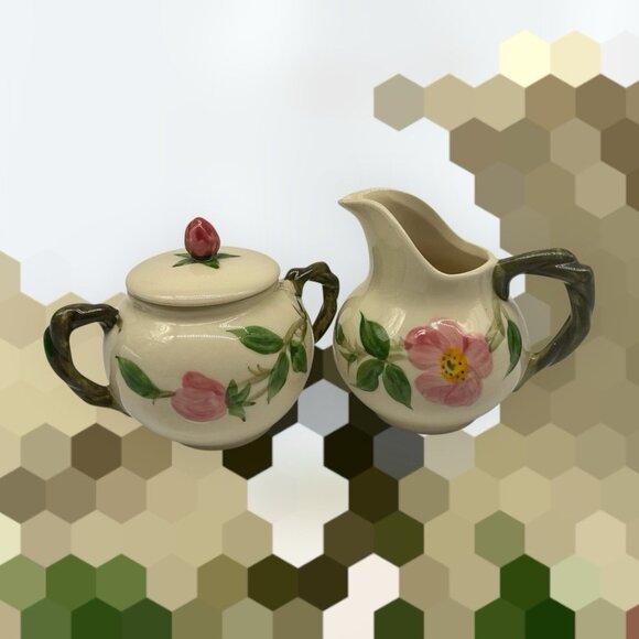 Desert Rose England Creamer and Sugar Bowl Vintage Set by Fransican Earthenware - Picture 4 of 16